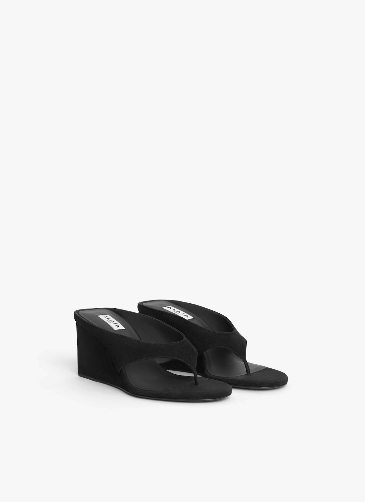 CUBE THONG MULES IN SUEDE GOATSKIN  ALAÏA BLACK CUBE THONG MULES IN SUEDE GOATSKIN